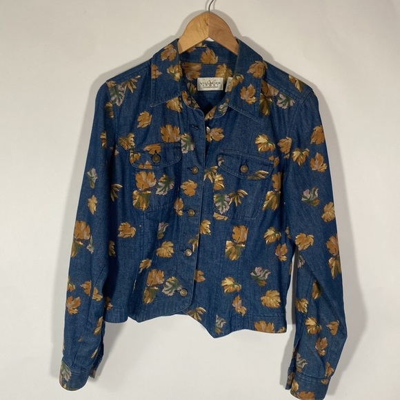 Liz Claiborne Villager Sport Lightweight Jacket Denim with Fall Leaves M #197 - Picture 4 of 15